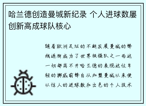 哈兰德创造曼城新纪录 个人进球数屡创新高成球队核心 哈兰德创造曼城新纪录 个人进球数屡创新高成球队核心